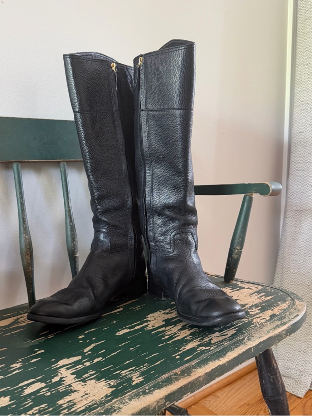 Tory Burch Black Tumbled Leather Pull On Junction Equestrian Riding Boots Gold 8 - Picture 11 of 16